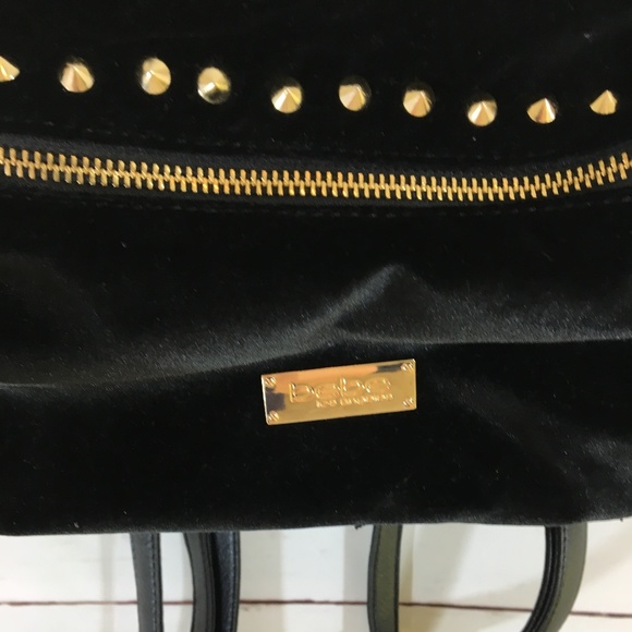 SOLD - Bebe Black Velour & Gold Stud Backpack - Picture 2 of 8